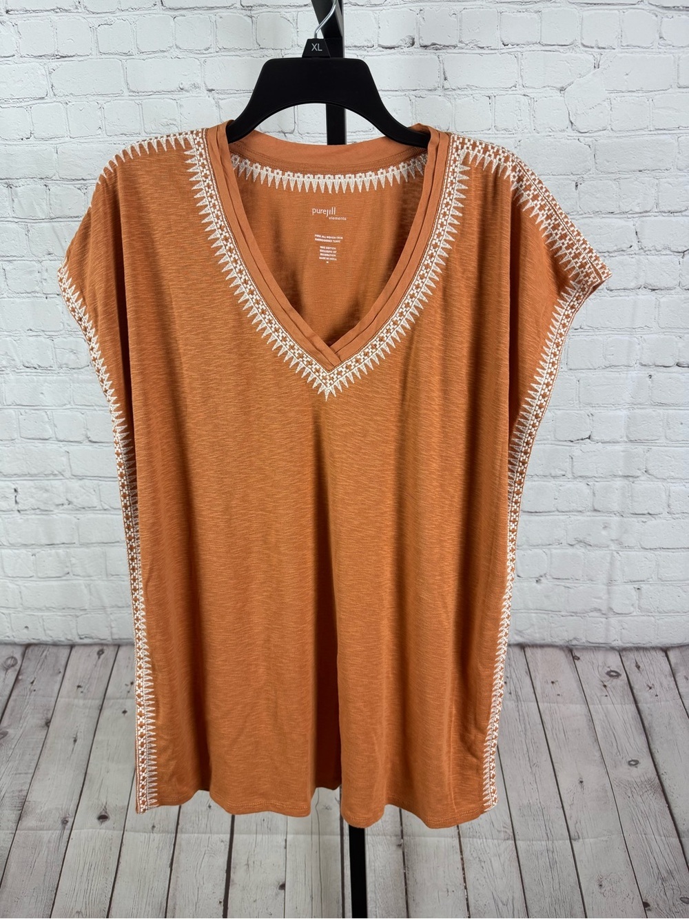 Pure Jill Woven-Trim Embroidered Tunic Oversized Orange Size Medium